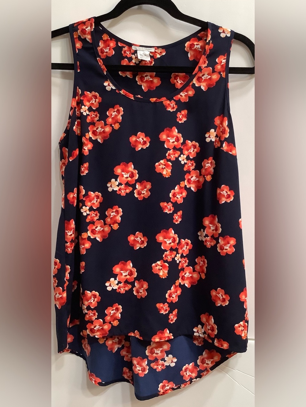 Navy Tank with Red and Orange Floral Print, Size S